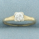 Vintage Old European Cut Diamond Solitaire Engagement Ring In 14k Yellow Gold