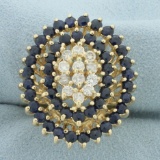 Vintage Sapphire And Diamond Oval Ring Design Ring In 14k Yellow Gold