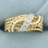 Diamond Rope Design Ring In 14k Yellow Gold