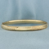 Etched Hinged Childs Bangle Bracelet In 14k Yellow Gold