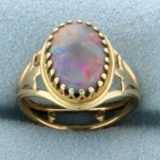 Antique Crown Set Black Jelly Opal Ring In 14k Yellow Gold