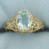 Sky Blue Topaz Filigree Ring In 14k Yellow Gold.