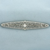 Antique Old European Cut Diamond Filigree Brooch Pin In 14k White Gold