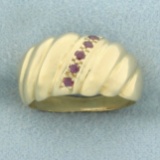 Ruby Scalloped Shrimp Design Ring In 14k Yellow Gold