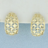 Diamond Cut Lace Design Half Hoop Earrings In 14k Yellow Gold