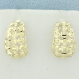 Diamond Cut Lace Design J Hoop Earrings In 10k Yellow Gold