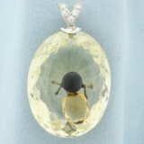 Designer Victorian Reproduction Bee Bug Rock Crystal Diamond Pendant In 18k White Gold