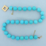Persian Turquoise Bead Necklace In 14k Yellow Gold