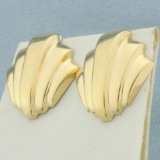 Deco Design Puffy Fan Button Earrings In 14k Yellow Gold
