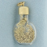 Gold Flake Love Token Flask Pendant In 14k Yellow Gold