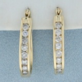 1ctw Channel Set Diamond Hoop Earrings In 14k Yellow Gold