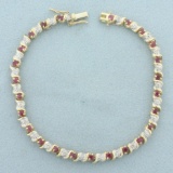 Ruby And Diamond Bracelet In 10k Yellow Gold