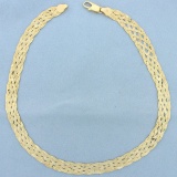 Italian Reversable 16 Inch Woven Braided Multi Strand Herringbone Necklace In 14k Yellow Gold