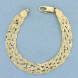 Italian Reversable Woven Braided Multi Strand Herringbone Bracelet In 14k Yellow Gold