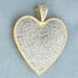 Large Pave Set Diamond Heart Pendant In 14k Yellow Gold