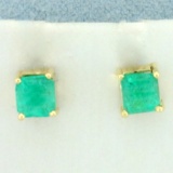 Natural Emerald Stud Earrings In 18k Yellow Gold