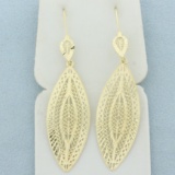 Lace Cut Out Oval Dangle Earrings In 14k Yellow Gold