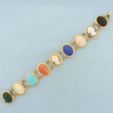Multi-gem Hand Carved Cameo Bracelet In 18k Yellow Gold