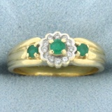Emerald And Diamond Flower Design Ring In 18k Yellow Gold