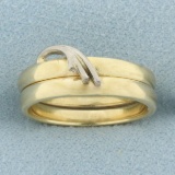Unique Double Band Wave Design Ring In 14k Yellow And White Gold