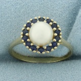 Cultured Akoya Pearl And Sapphire Halo Ring In 14k Yellow Gold