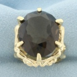 13ct Smoky Topaz Bamboo Design Statement Ring In 14k Yellow Gold
