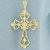 Unique Diamond Cut Cross Pendant In In 14k Yellow Gold