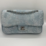 Chanel Swarovski Crystal Blue Denim Classic Medium Flap Bag