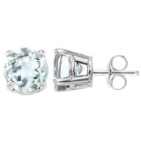 5mm Round Cut Aquamarine .9ctw Stud Earrings In Sterling Silver