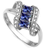 Lab Tanzanite And Diamond Scroll Ring In Sterling Silver