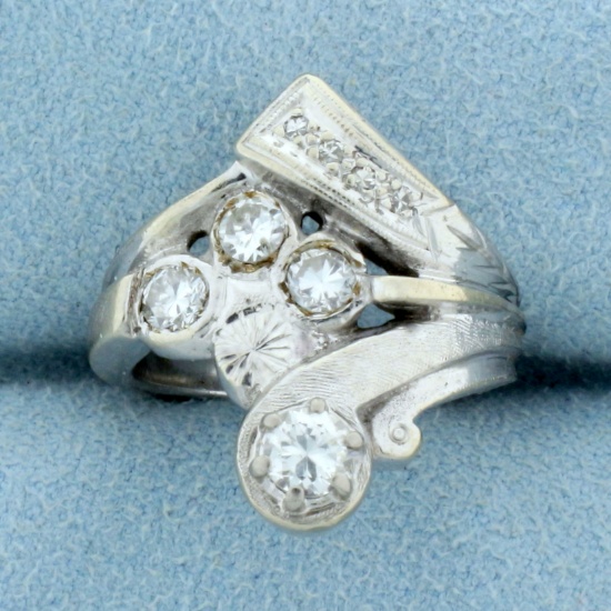 Vintage Hand Crafted 3/4ct Tw Diamond Ring In 14k White Gold