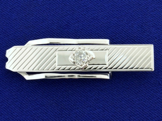 Vintage 1/2ct Old European Cut Diamond Tie Clip In 10k White Gold