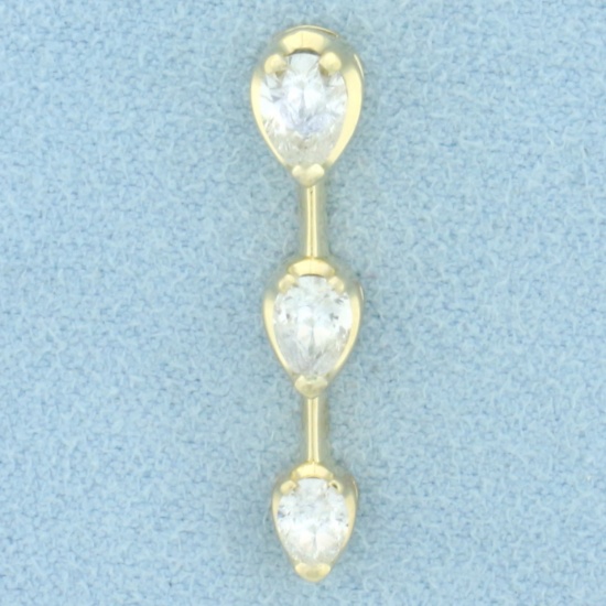 1ct Pear 3 Stone Diamond Pendant In 14k Yellow Gold