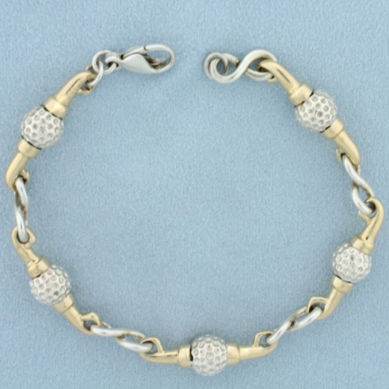 Golf Ball Link Chain Bracelet In 14k Yellow Gold And Sterling Silver