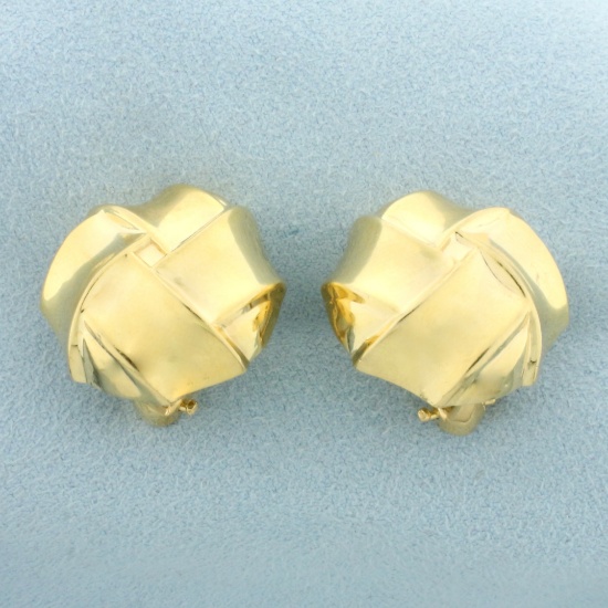 Woven Design Button Earrings In 14k Yellow Gold