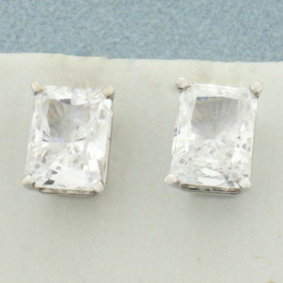 Radiant Cut Quartz Gemstone Stud Earrings In 14k White Gold