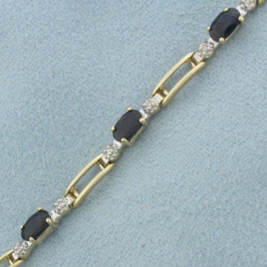 Saphire And Diamond Tennis Bracelet In 10k Yellow Gold