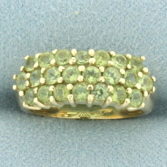 Peridot 3 Row Shared Prong Ring In 14k Yellow Gold