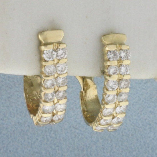 Diamond Bar Set Hoop Earrings In 14k Yellow Gold
