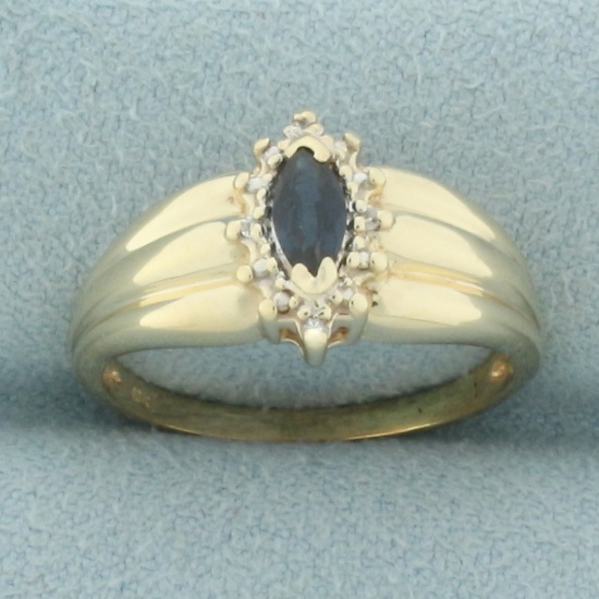 Marquise Sapphire And Diamond Ring In 10k Yellow Gold