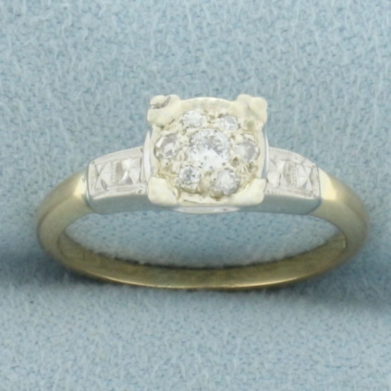Vintage Diamond Illusion Set Engagement Ring In 14k Yellow Gold