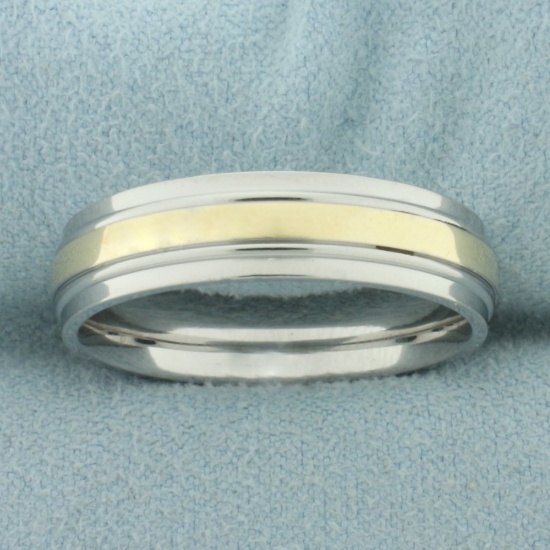 Mens Stainless Steel And Gold Wedding Band Ring In 10k Yellow Gold And Stainless Steel