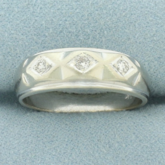 Mens 3-stone Diamond Ring In 14k White Gold