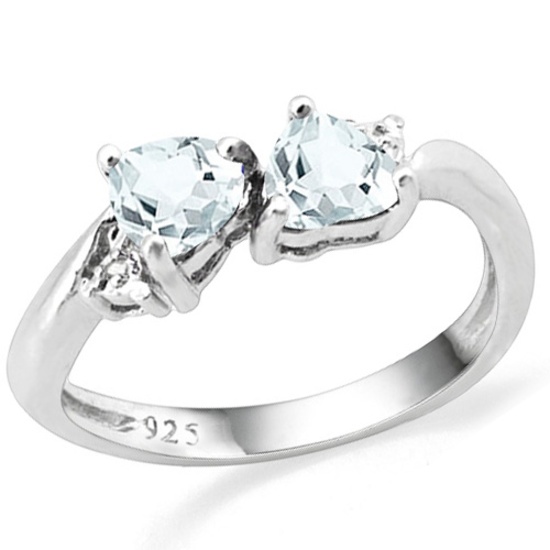 Heart Cut Aquamarine And Diamond Toi Et Moi Ring In Sterling Silver