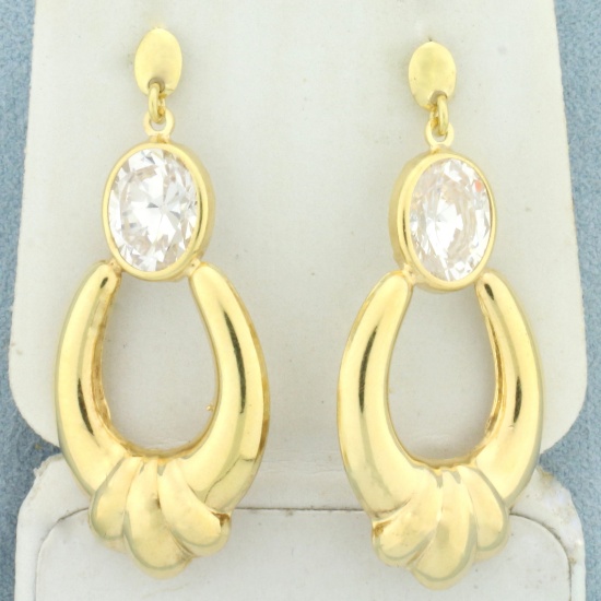 Hoop Dangle Door Knocker Cz Earrings In 18k Yellow Gold
