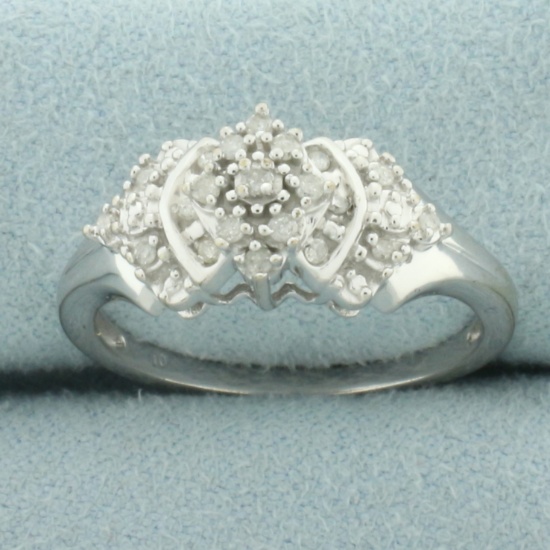 Diamond Cluster Cocktail Ring In 10k White Gold