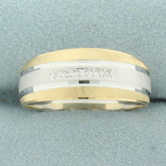 Men's Diamond Two Tone Ring In 14k Yellow And White Gold
