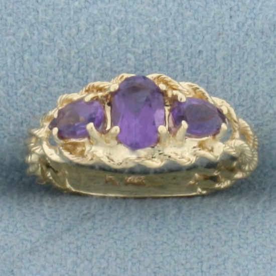 Amethyst Rope Design Ring In 14k Yellow Gold