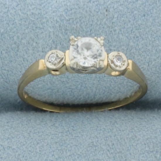 Vintage Old European Cut White Sapphire 3-stone Engagement Ring In 14k Yellow Gold