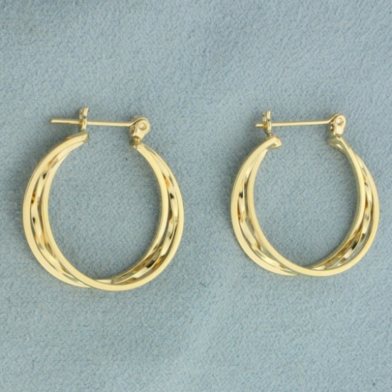Twisting Triple Hoop Earrings In 14k Yellow Gold
